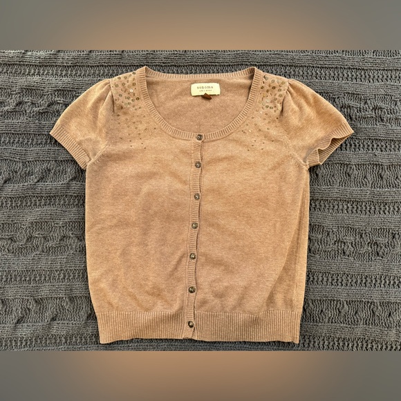 Sonoma Sweaters - Sonoma Brown Short Sleeve Button-Up Cardigan (Women's Small)